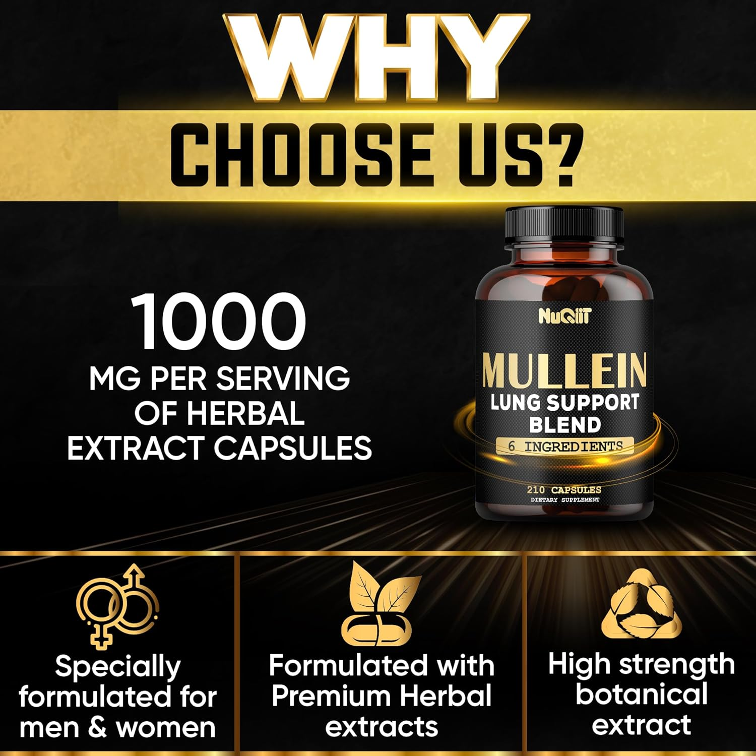 Mullein Leaf Capsules with Herbal Complex as Cordyceps Sinensis, Marshmallow, and More - Respiratory Health, Immune System & Body Balance Support - 105 Servings image number 3