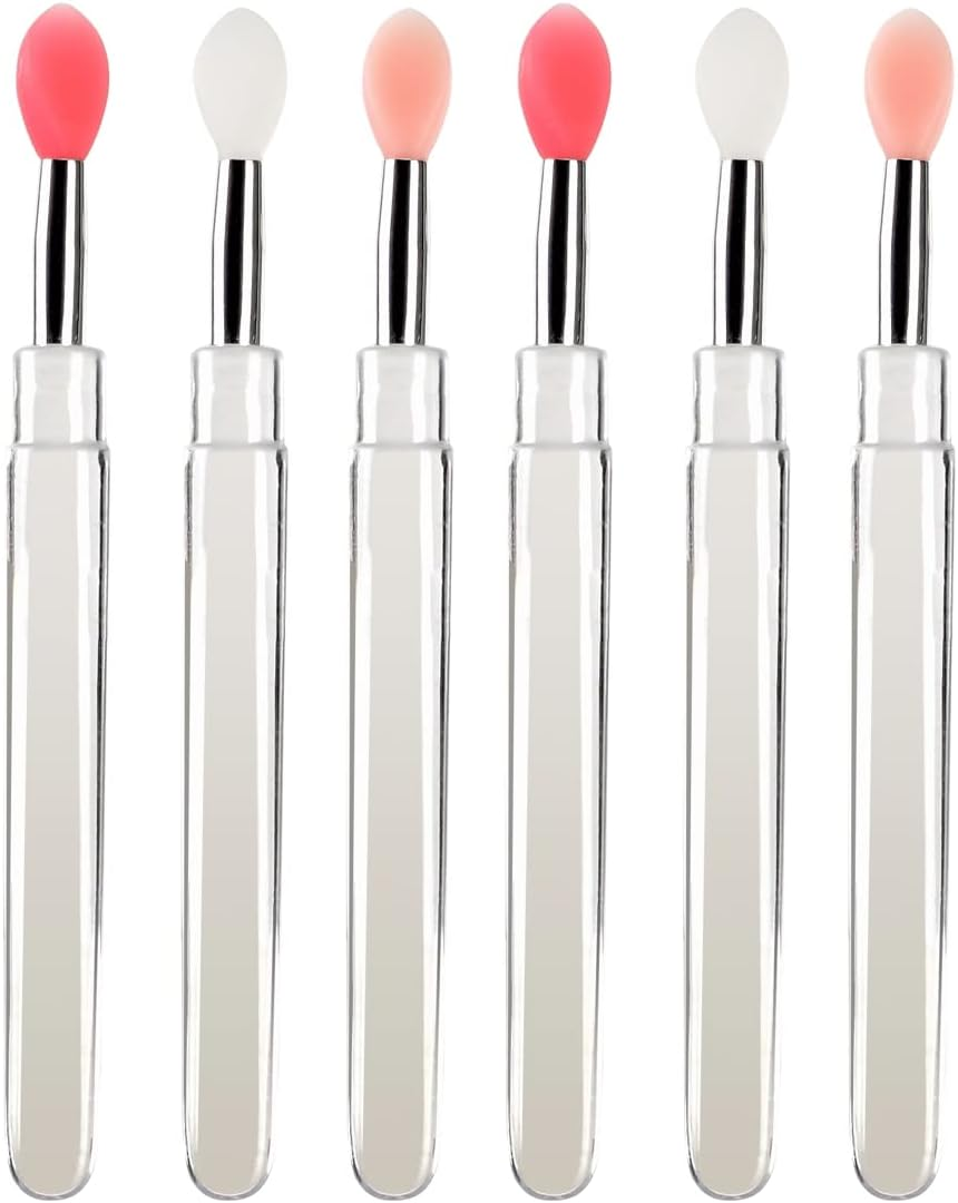TEONEI Silicone Lip Brushes with Covers,Lipstick Lip Gloss Applicator Brushes,Makeup Beauty Brushes,6Pcs image number 1