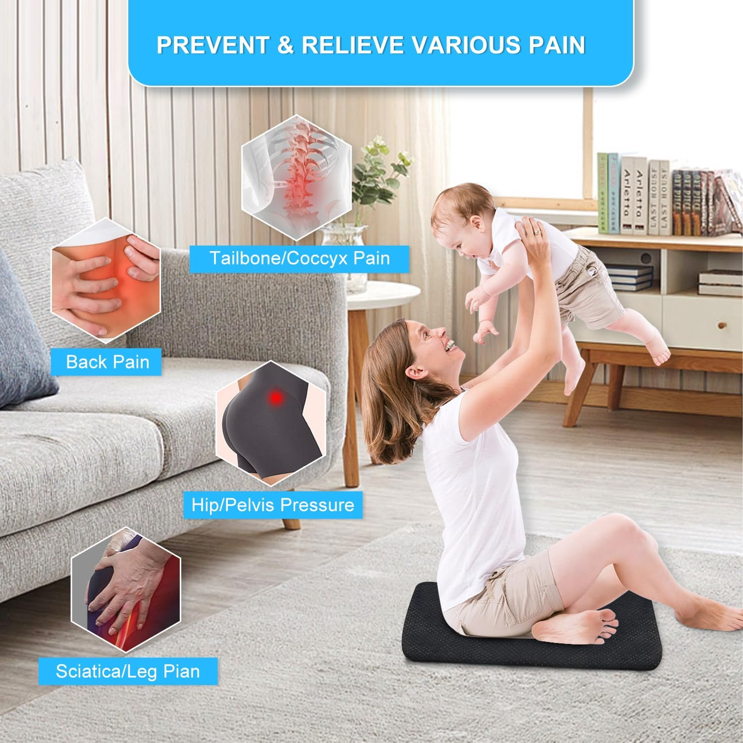Opakawpop Soft Sitter Cushion Gel Seat Cushions for Sitting Pressure Sore Cool Honeycomb Cushion for Pressure Relief Breathable Coccyx Sciatica Pain Cushion for Long Sitting Home Office Car - B image number 7