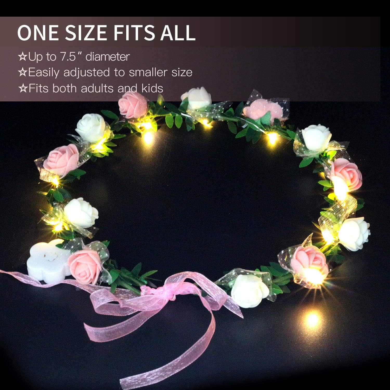 Novelty Place 4 Pack Light up Flower Headband - LED Floral Head Crown for Wedding, Festival and Party - 4 Pieces image number 6