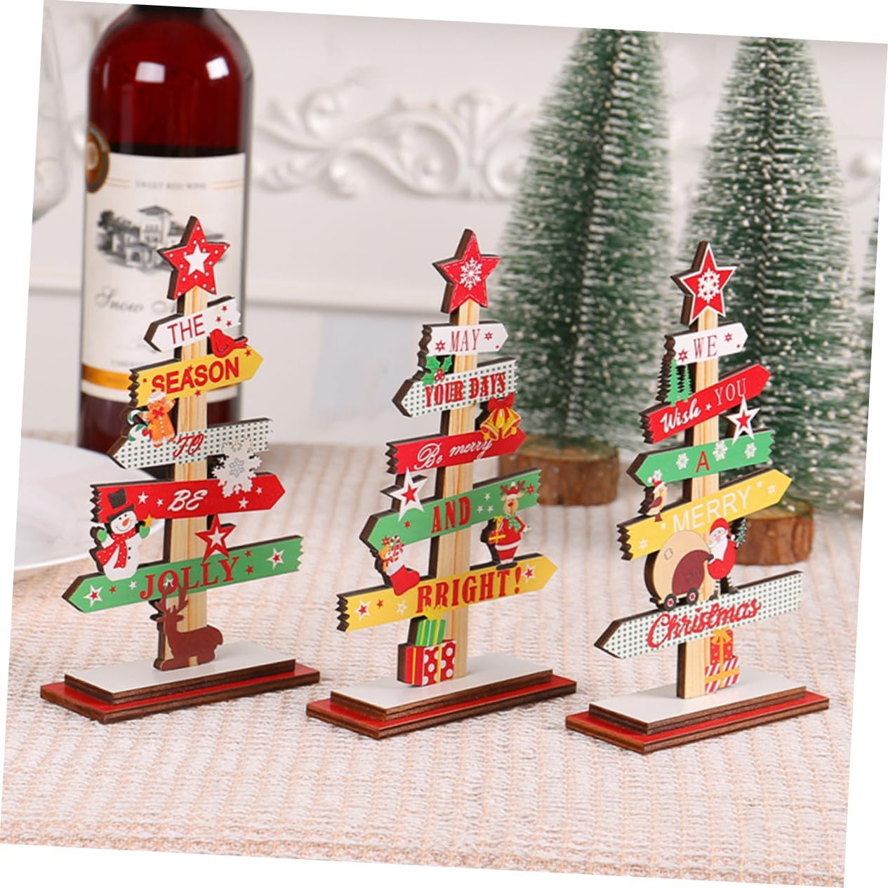 Anneome 3Pcs Wooden Christmas Tree Tabletop Decor Festive Ornament Centerpiece for Holiday Parties and Home Decoration Xmas Atmosphere for Dining and Bar Settings