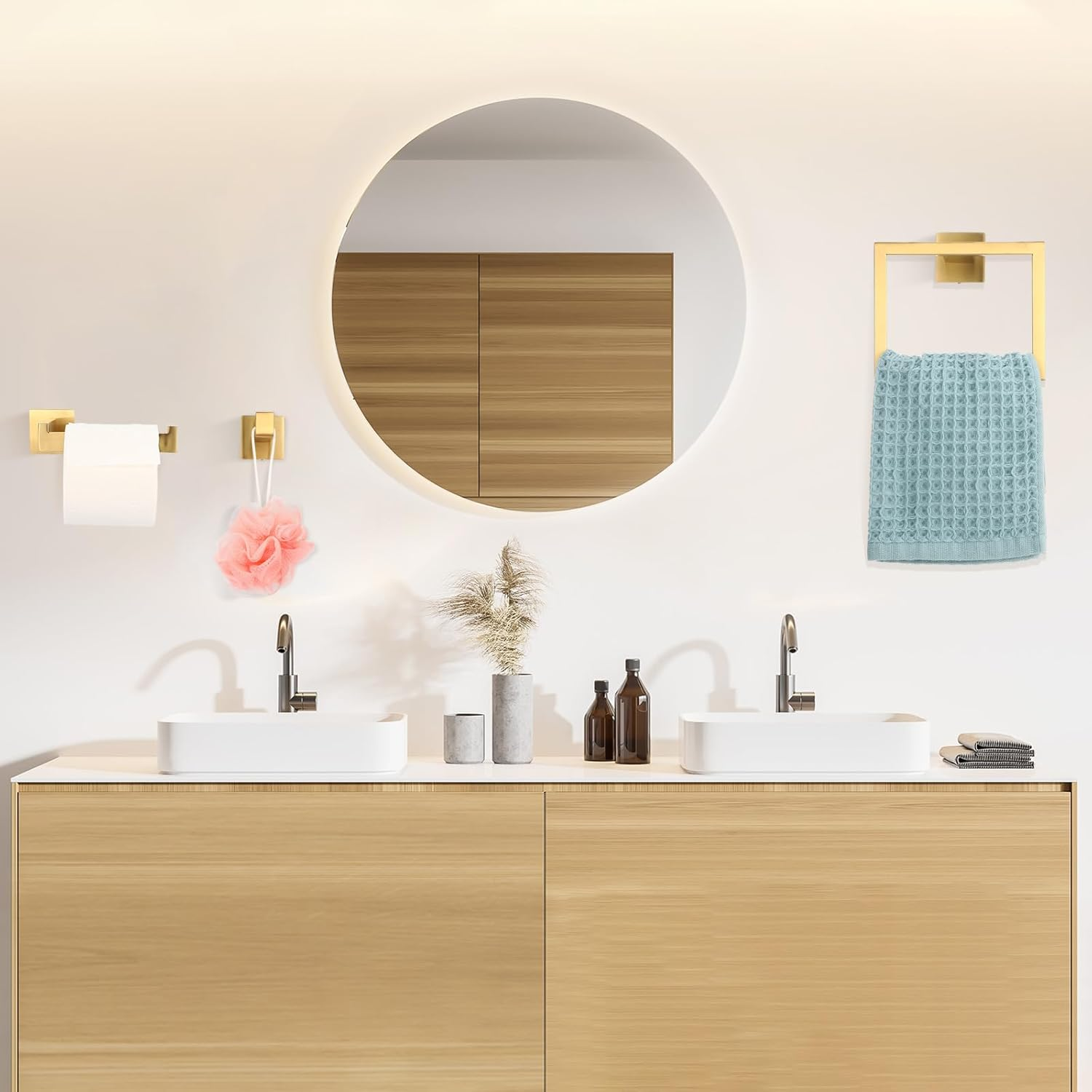 Gisafai 15 Pcs Bathroom Hardware Accessories Set, 23.6 Inch Bath Towel Bar Kit, Stainless Steel Bathroom Hardware Set, Towel Racks for Bathroom Wall Mounted (Brushed Gold) - Silver image number 6