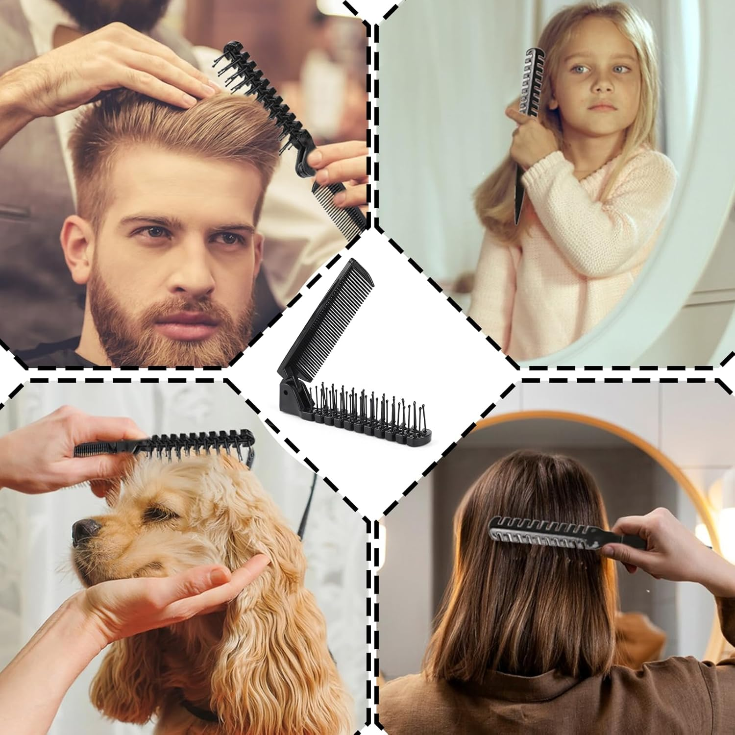 3PCS Folding Hair Brush and Comb, Portable Travel Comb Small Travel Size Brush Double Headed Anti-Static Hairdressing Plastic Tools for Men and Women, Thick and Thin Hair Black image number 4