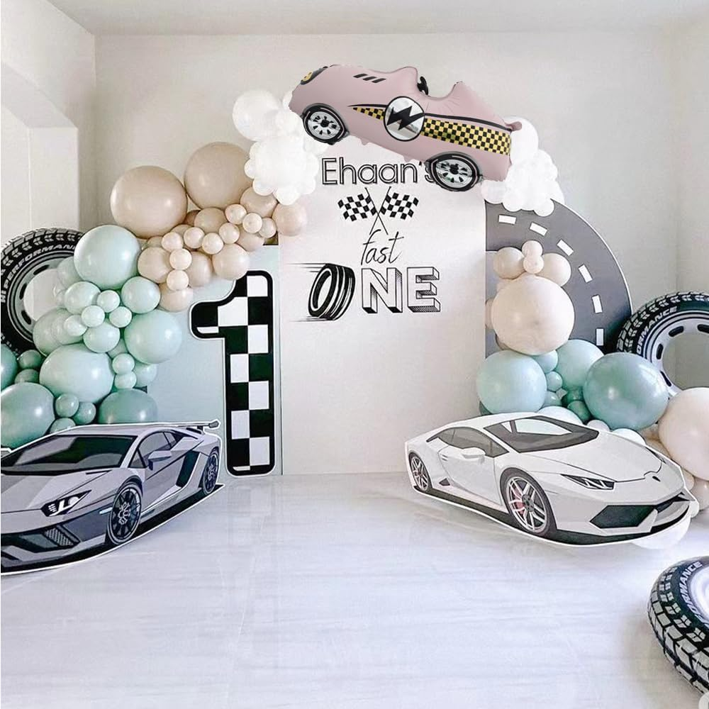 Race Car Balloons Racing Car Foil Balloon Birthday Party Decorations Race Car Theme Party Decorations Kids Boy Racing Party Supplies 2PCS (Blue and Pink) image number 1