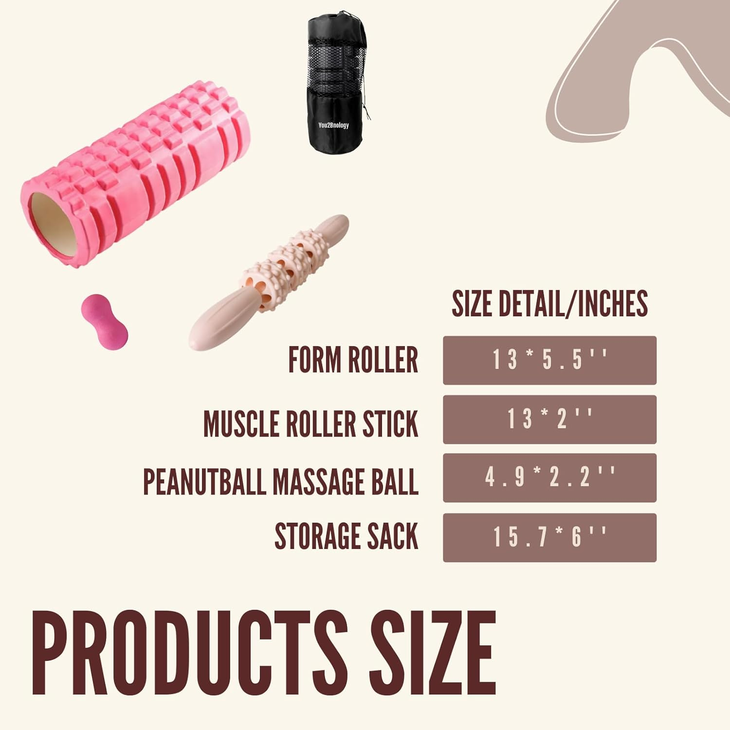 4-In-1 Foam Roller Kit for Deep Tissue Massage, 33Cm Muscle Roller Stick and Massage Ball for Physical Therapy Pain Relief Myofascial Release Balance Exercise (Pink/Peanut Massage Ball) image number 1