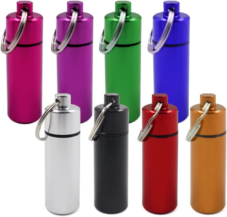 8 Colors Small Portable Pill Box Keychain, Waterproof Aluminium Alloy Mini Pocket Pill Case Container, Metal Pill Holder Earplug Organizer for Travel, Small image number 6