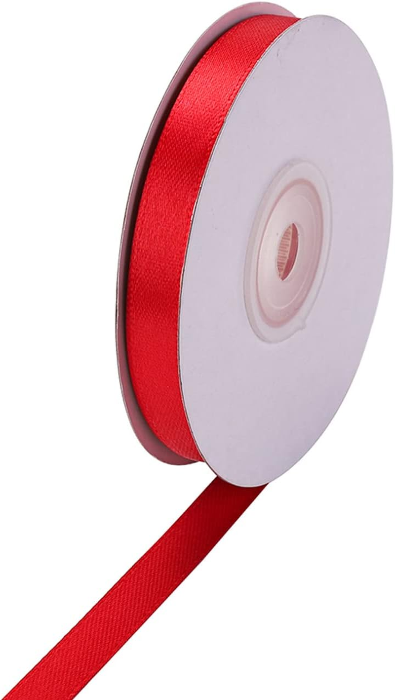 3/8 Inch Red Satin Ribbon Double Face Grosgrain Ribbon 25 Yards Ribbon for Hair Bows, Christmas Crafts, Wedding, Balloons, Sewing, Floral Bouquet