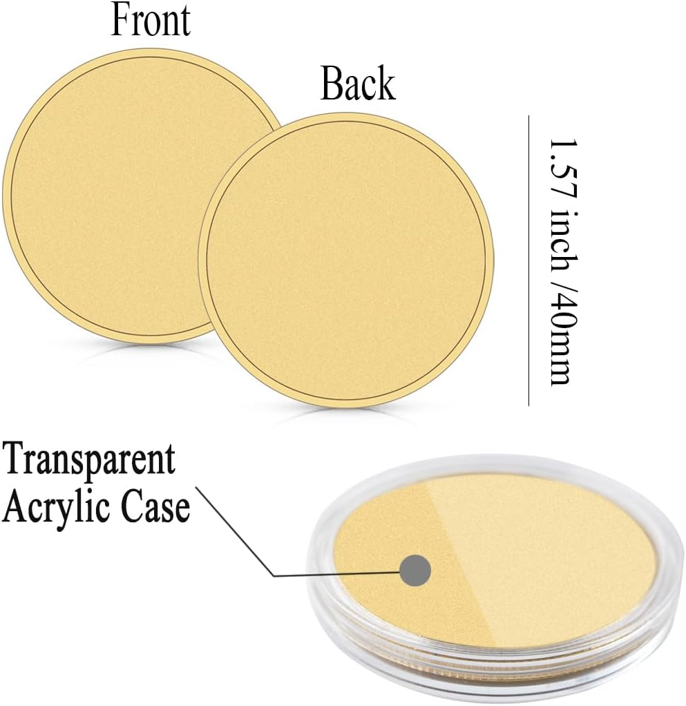 6PCS Blank Challenge Coins for Laser Engraving, 40Mm Blank Metal Coins with Acrylic Protection Box for Travel Birthday Commemorative Collection Supplies (Golden) image number 3