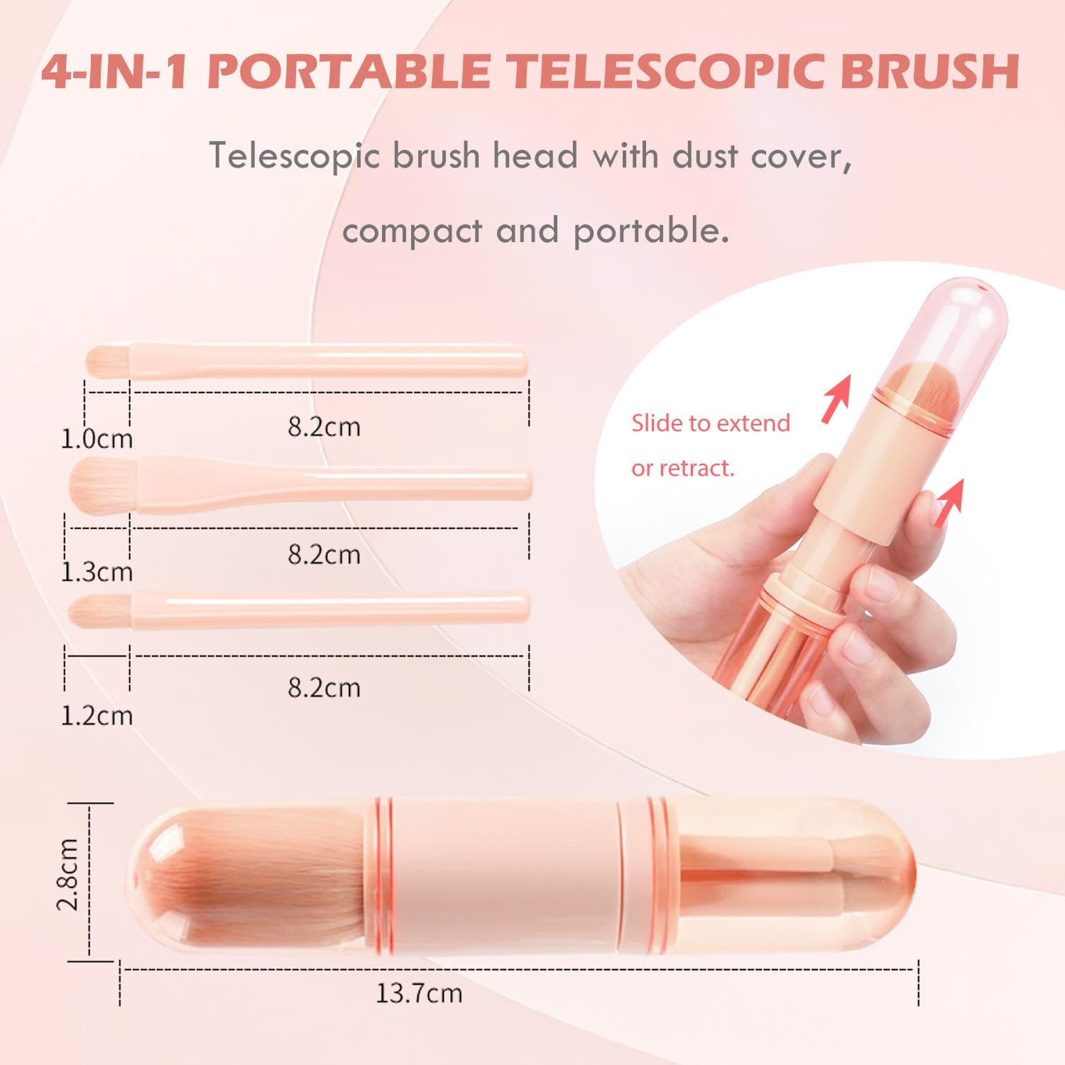 TORMEN 4-In-1 Retractable Makeup Brush Set &ndash; Portable Travel Cosmetic Brushes for Powder Eyeshadow Highlighter Lip(Black) image number 3
