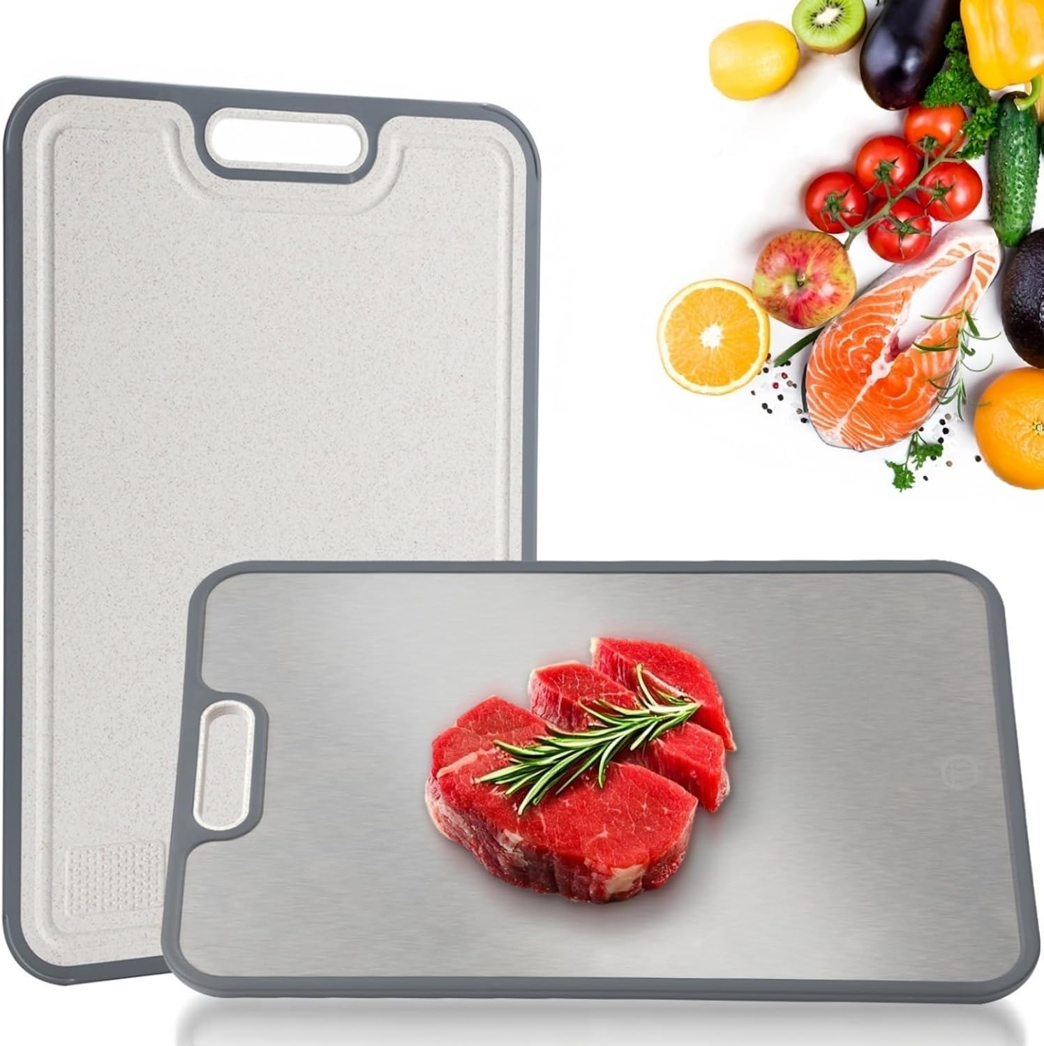 CHDEXU Titanium Chopping Board for Kitchen, Double Sided Cutting Board for Meat Vegetables Fruit, 38.5X26.5Cm Large Titanium Cutting Board with Handle Easy to Clean image number 5