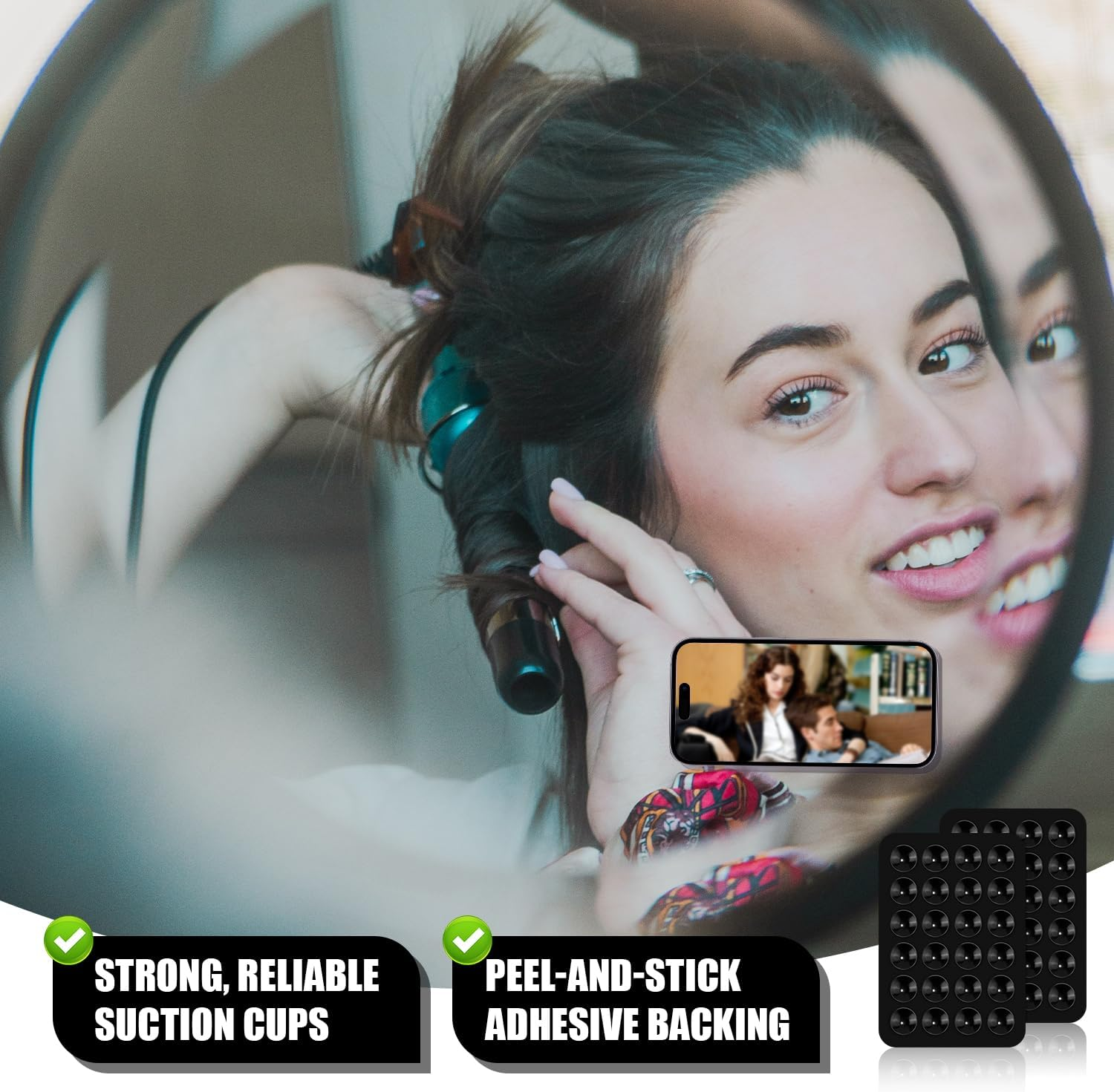 5Pcs Silicone Suction Cup Phone Holders, Multipurpose Phone Suction Mount for Car Phone Mini Suction Cup Mat Suction Phone Case Adhesive for Mobile Power, 24 Suction Cups, Black, 2.17 X 3.15In image number 1