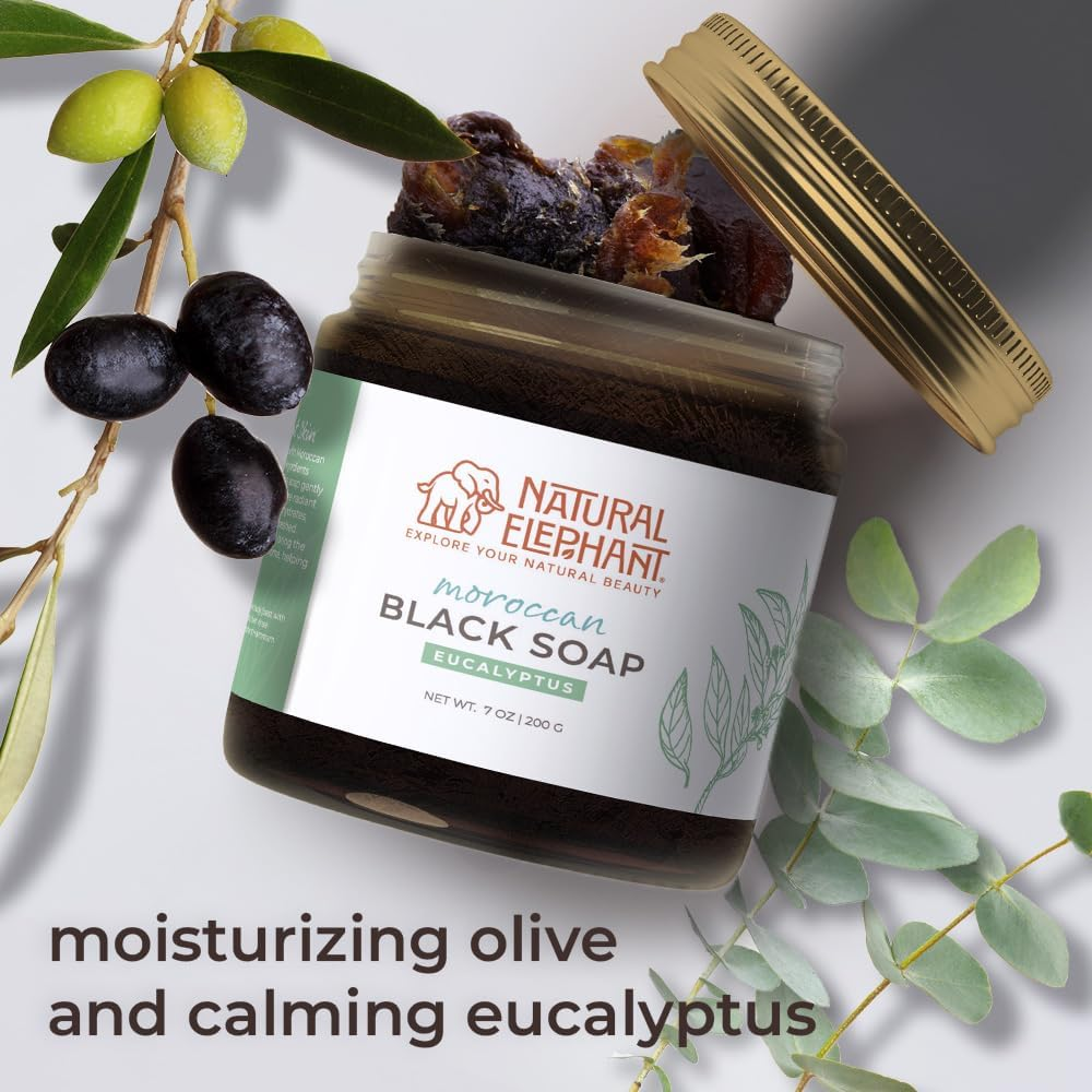 Natural Elephant Moroccan Black Soap with Eucalyptus Essential Oil 200G (210Ml)