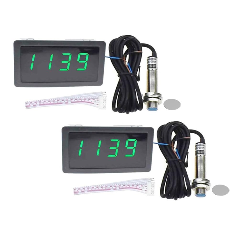 2PCS Green Digital LED Tachometer RPM Speed Meter AC 110V 220V Digital Motor Tachometer with Hall Proximity Switch Sensor NPN