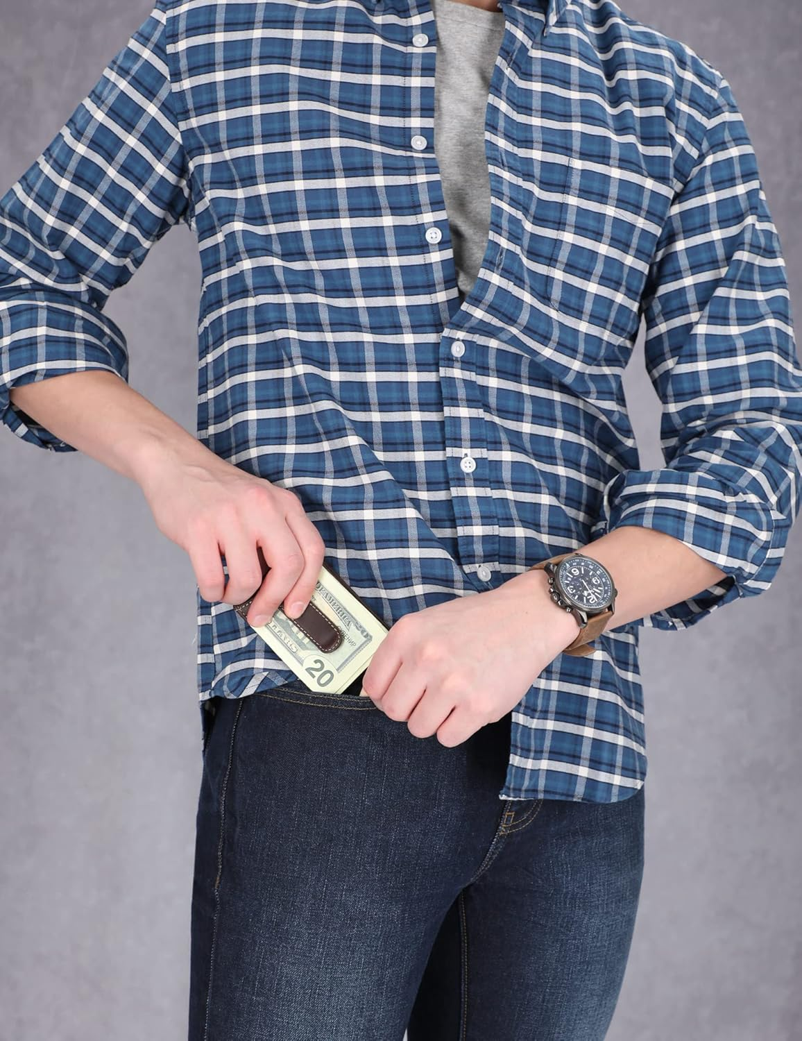 Timberland Men'S Hunter Minimalist Slim Money Clip Wallet - Brownn image number 3