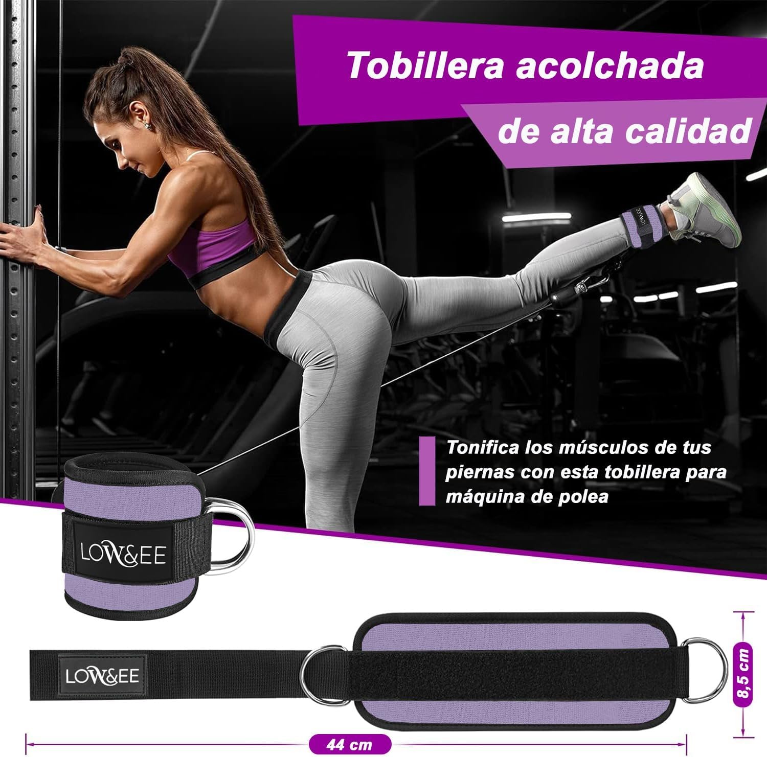 LOW&EE&reg; 2 Pack Ankle Pulleys Gym - Ankle Brace for Pulley Padded with Velcro for Women and Men - Gym Ankle Strap for Cable Machine Fitness and Gym - Gym - Cyan image number 5