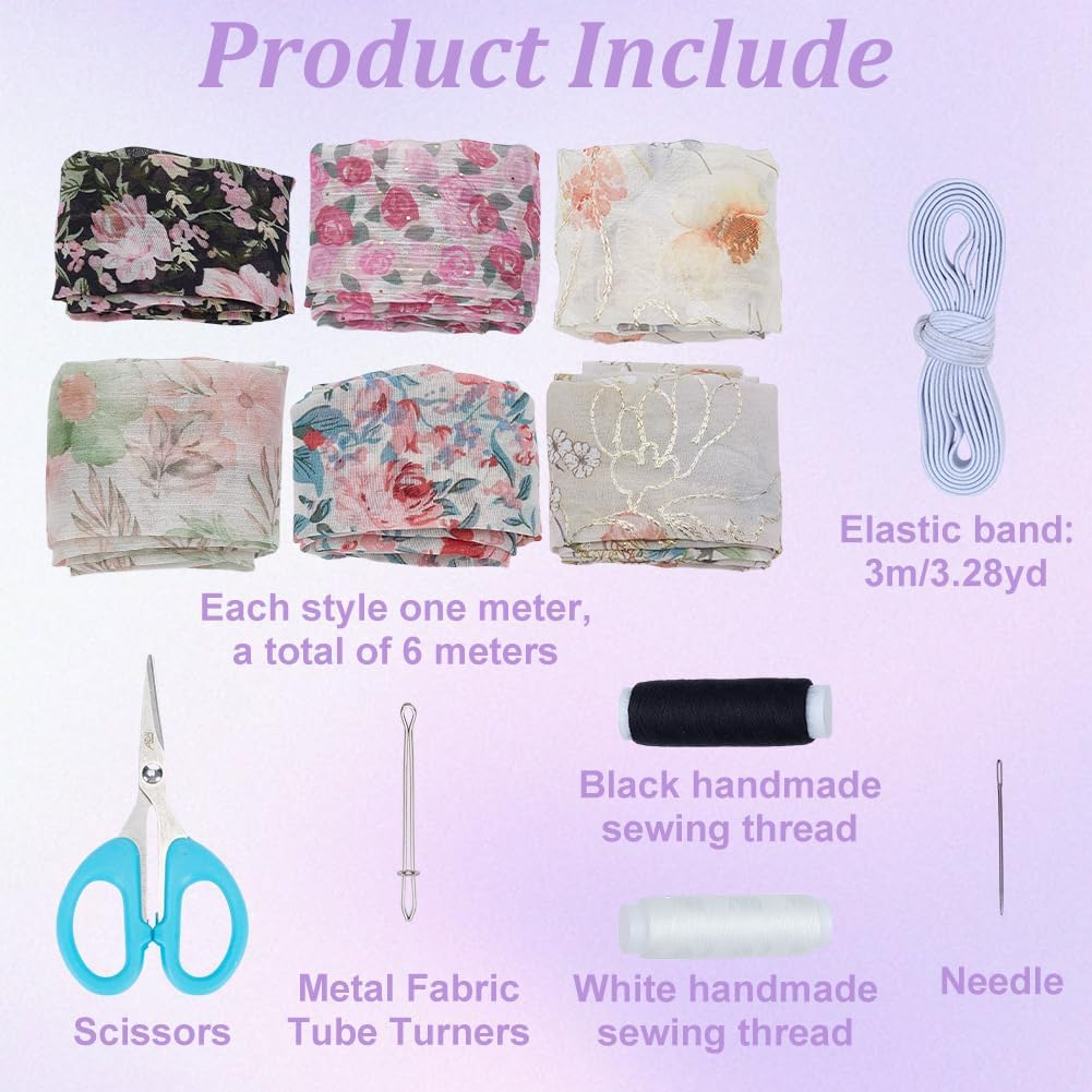 PLIGREAT 12 Pieces Floral Hair Scrunchies Making Kit DIY Fashion Flower Cloth Fabric Hair Ties Elastic Hair Bands for Women Ponytail Holders Handmade Crafts DIY Hair Scrunchies Supplies image number 4