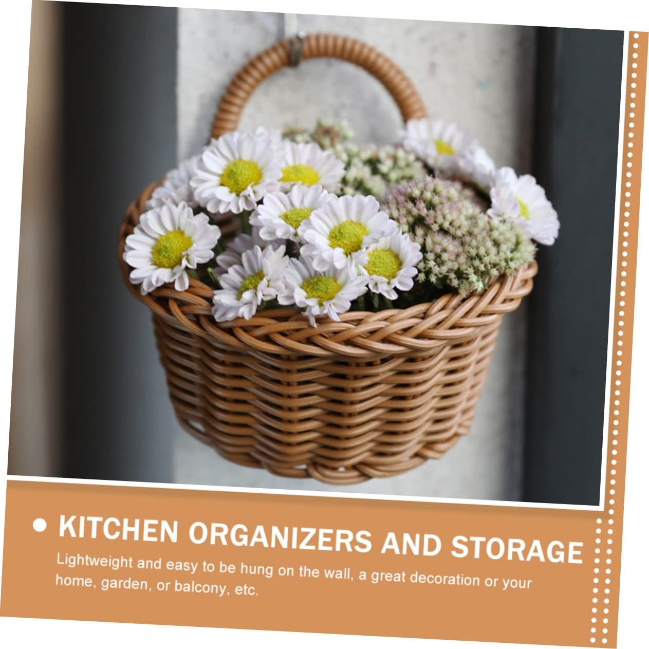 Anneome 2Pcs Decorative Imitation Rattan Wall Hanging Basket Multi-Function Woven Storage Baskets for Kitchen Organizers Sundries Creative Wall Decor Baskets for Onion Ginger Garlic image number 2