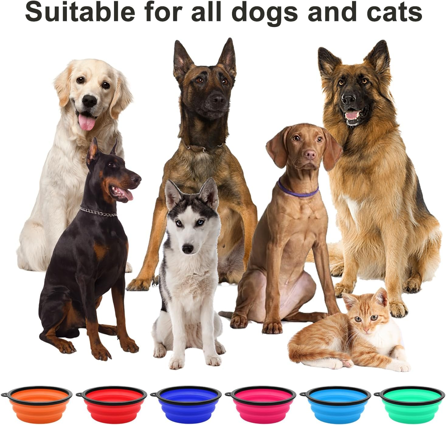 Pack of 2 Large Dog Bowls, Foldable 1000 Ml / 35 Oz Foldable Dog Travel Bowls, Portable Dog Water Food Bowl with Closure, Pet Cat Food Cup for Travel, Hiking (Red + Orange)