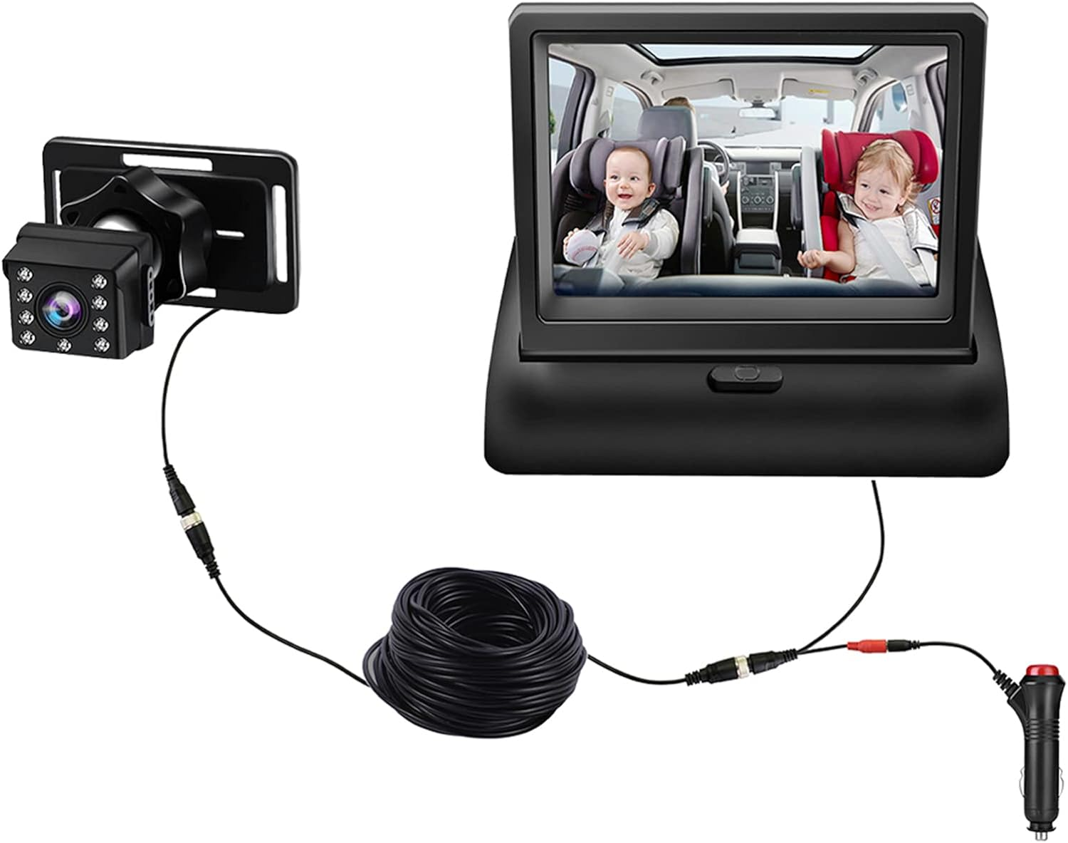 Sazak Baby Car Monitor 1080P Monitor Camera for Baby Rear Facing Seat 4.3 Inch Folding Car Seat Mirror Display 150&deg; Wide View Baby Car Mirror Camera Easy Installation image number 3