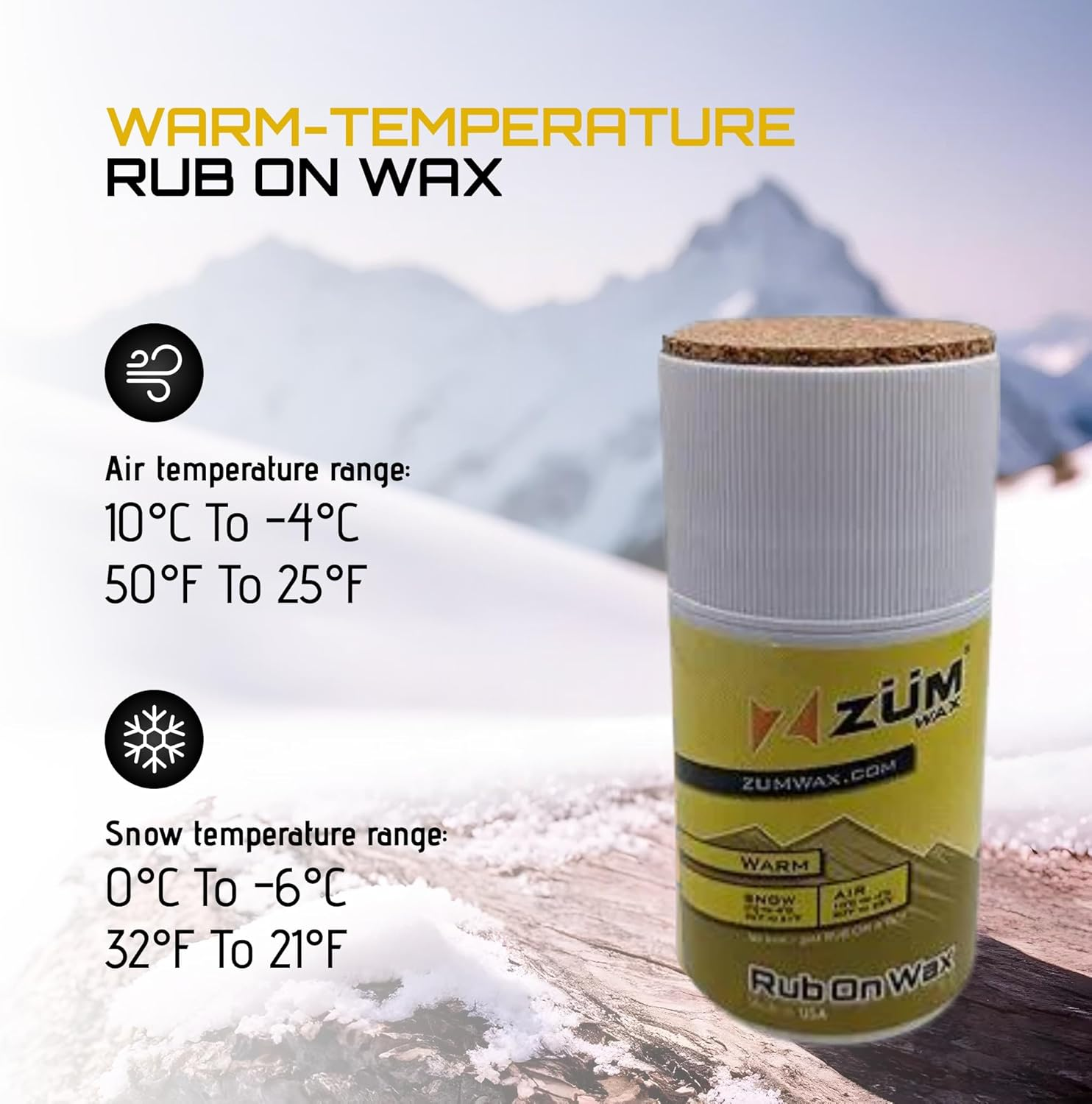 Zumwax Rub-On Ski/Snowboard/Nordic/Cross-Country Wax 70G, WARM Temperature, Easy Cork Applicator, Long-Lasting Performance, Secret Vanilla Scent, Made in USA, Pfas-Free, Excellent Spring Wax image number 5