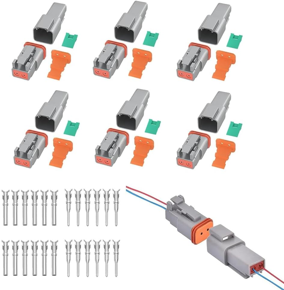 Paifeancodill 2 Pin Deutsch DT Connector Kit, IP68 Waterproof Electrical Automative DT Connectors Kit with 12Pairs Size 16 Stamped Contacts 16-18 AWG, for Car Truck Boat, 6 Sets image number 1
