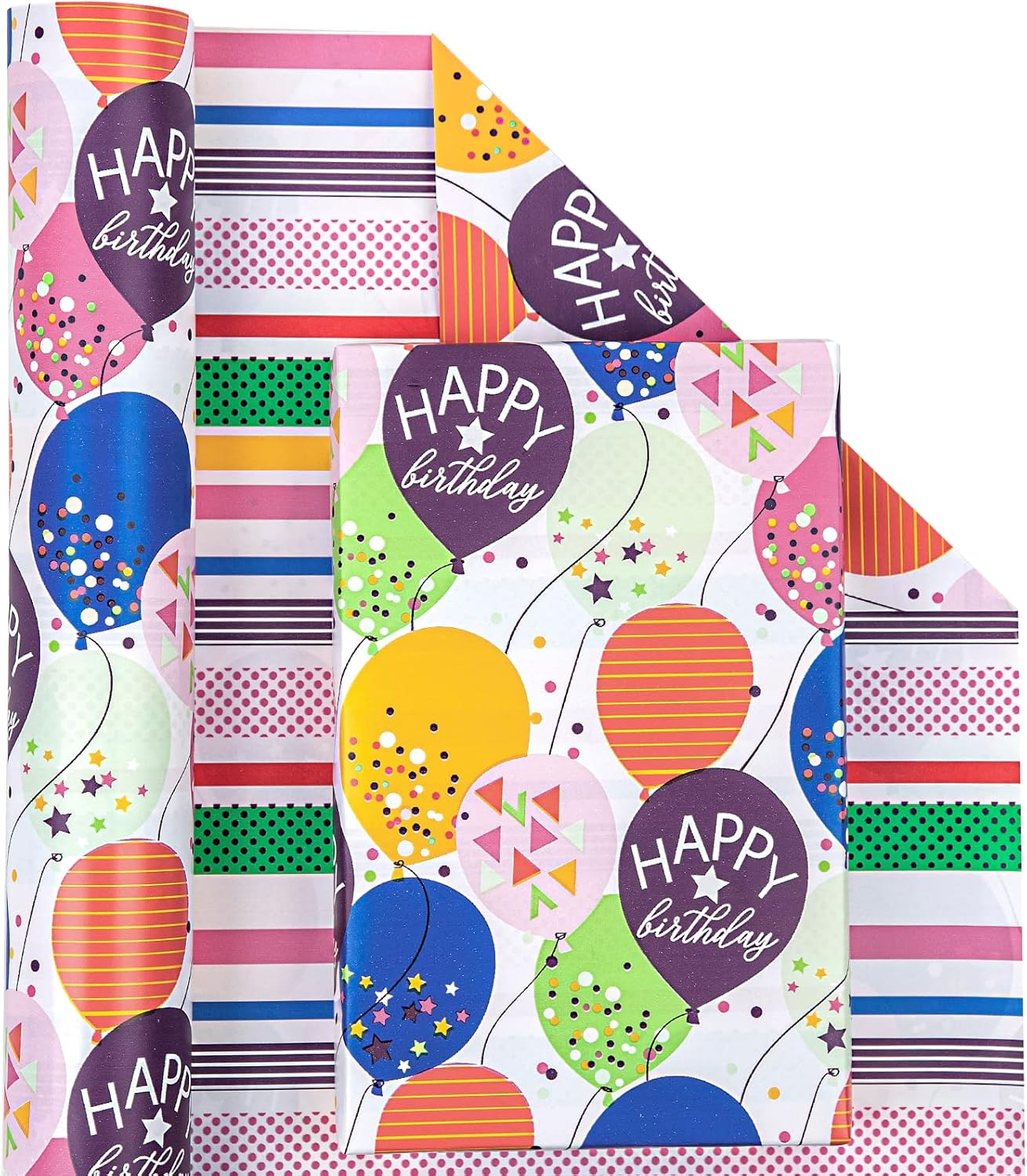 WRAPAHOLIC Birthday Reversible Wrapping Paper - Mini Roll - 17 Inch X 33 Feet - Colorful Balloon with Confetti Design for Birthday, Holiday, Party, Baby Shower image number 5