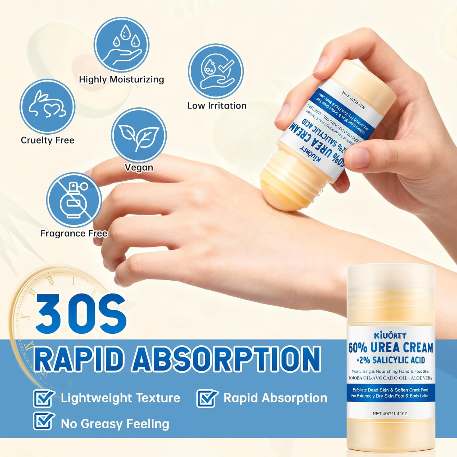 60% Urea Cream with 2% Salicylic Acid & Aloe Vera - Intensive Moisturizing Urea Foot Cream for Dry, Cracked Feet - Exfoliates Dead Skin, Smooths Rough Areas - Hydrating Foot Cream Stick for All Skin Types