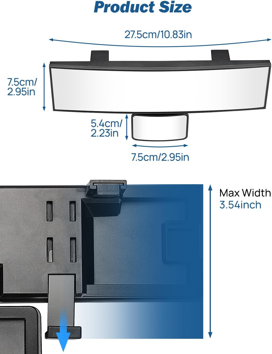 JOYTUTUS Car Rear View Mirror with Baby Mirror, Universal 11 Inch Panoramic Convex Rearview Mirror, Interior Clip-On Wide Angle Rear View Mirror to Reduce Blind Spot Effectively for Car SUV Trucks image number 2