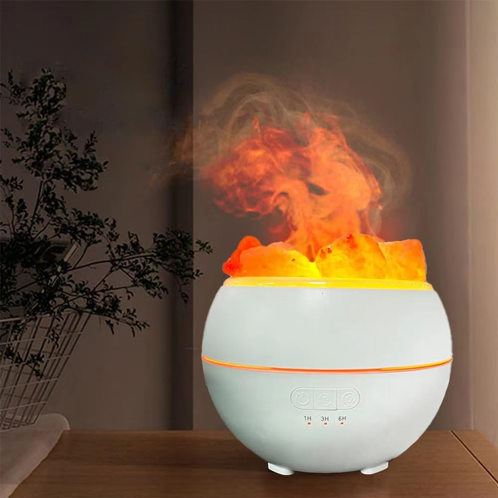 YZYOE Salt Stone Humidifier with LED Ambient Light, Flame Light and Rainbow Gradient USB Aromatherapy Machine, Combination of Bedside Night Light and Humidifier. image number 1