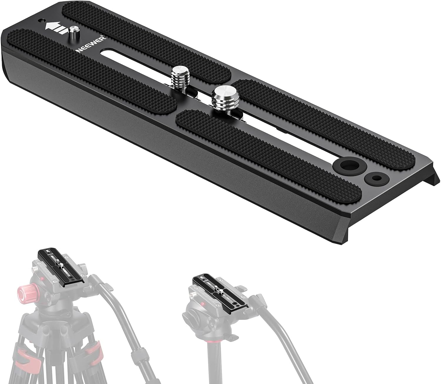 NEEWER 501PL Tripod Quick Release Plate Compatible with MVH500AH MVH502AH, 6.3"/16Cm Extended Camera Mounting Plate with 1/4" 3/8" Screws, anti off Pin for GM001 GM002 GM006 Fluid Heads, QR6 image number 4