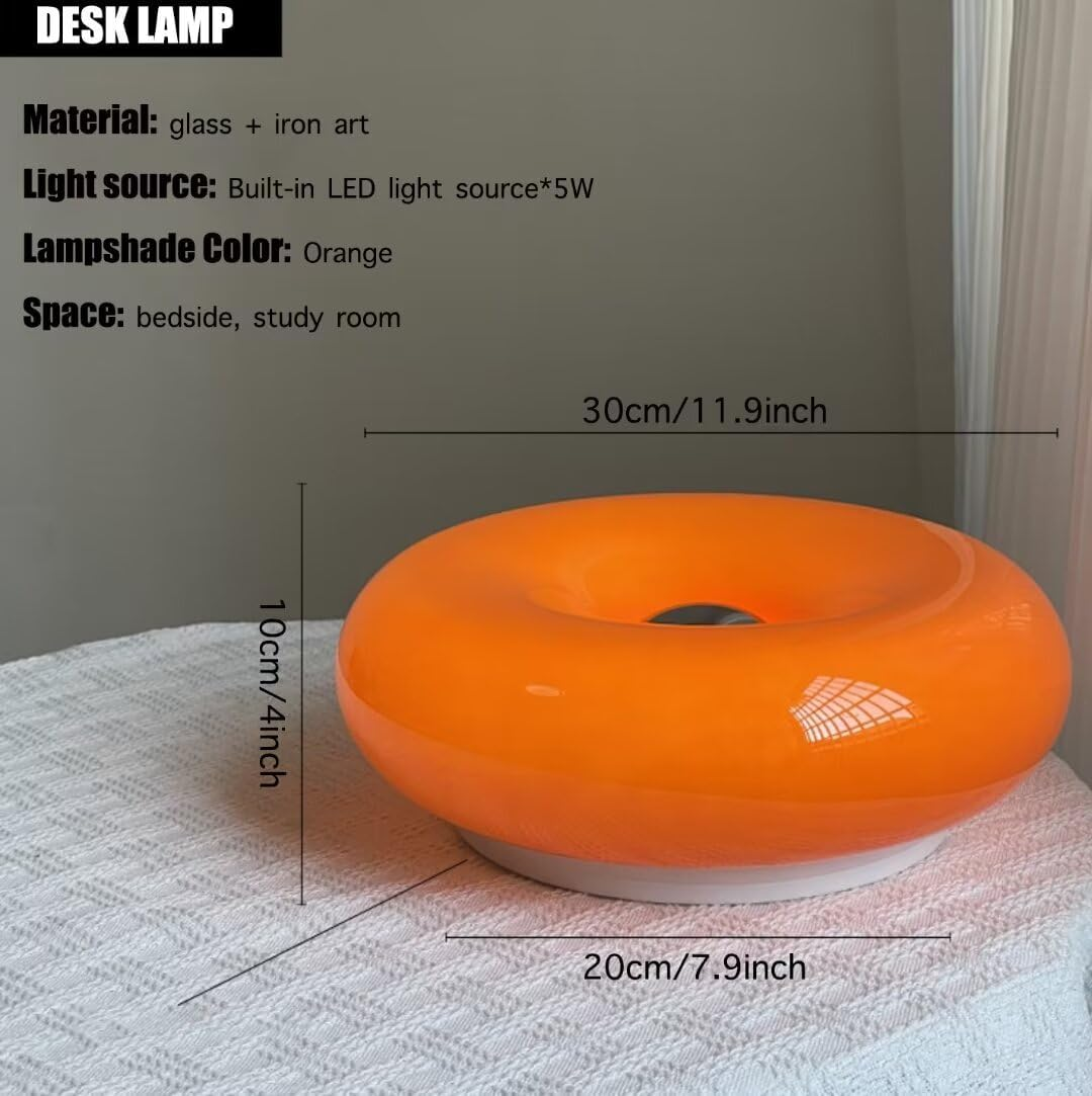 GUANSHAN Orange Donut Table Lamp Vintage Glass Table Lamp Retro Table Lighting Decorative Atmosphere Bedside Lamp for Bedroom Living Room