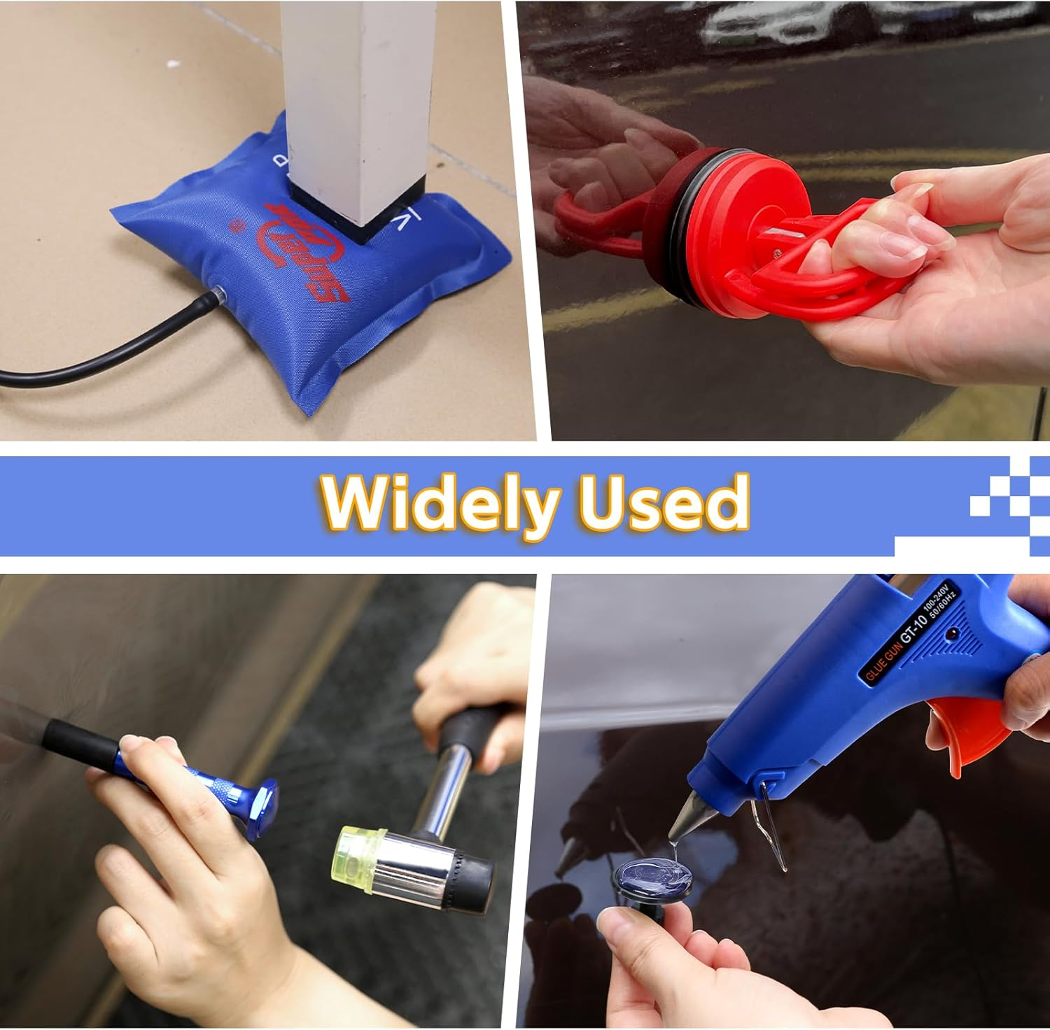 Auto Paintless Dent Removal Kit with LED Line Dent Board,Auto Body Dent Puller Car Dent Removal Tools with Golden Lifter,Glue Gun,Bridge Puller, T-Bar Puller,Rubber Hammer,Suction Cup,Tool Bag Ect image number 3
