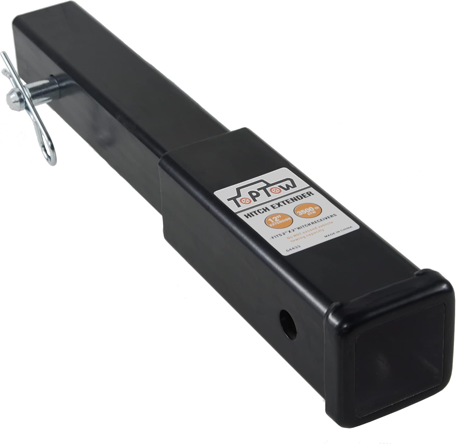 TOPTOW Trailer Hitch Extender, 12 in Extension Length, 2 X 2 Receiver Tube Openning, Fits for 2 Inch Receiver, 3500Lbs, with 5/8 Inch Hitch Pin and Clip image number 4