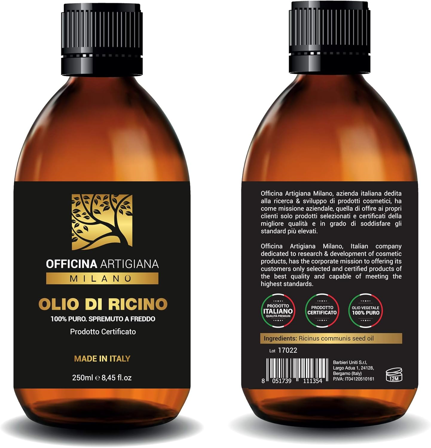 OFFICINA ARTIGIANA MILANO Pure Certified Castor Oil Made in Italy, 250 Ml