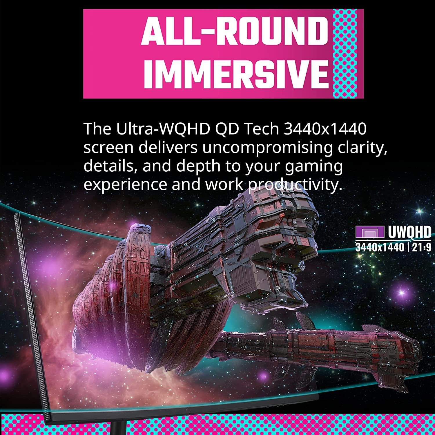 Cooler Master Curved Series 144Hz VA QD Tech Ultra-Wqhd 34-Inch Gaming Monitor, Black image number 3