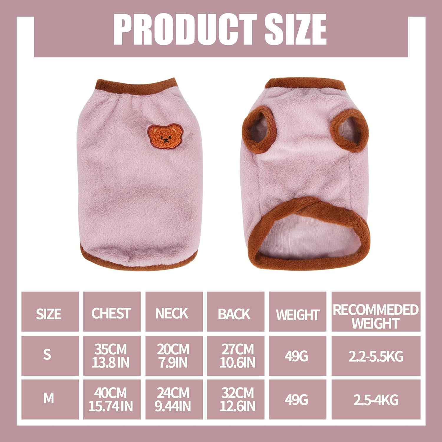 Cotton Cat Clothes,Winter Warm Cat Jumper Sweater for Cats Small Dogs,Cute Cat Sweater Cat Jumper Vest Pet Clothing for Chihuahua Yorkshire Welsh Corgi (Pink, S) image number 6