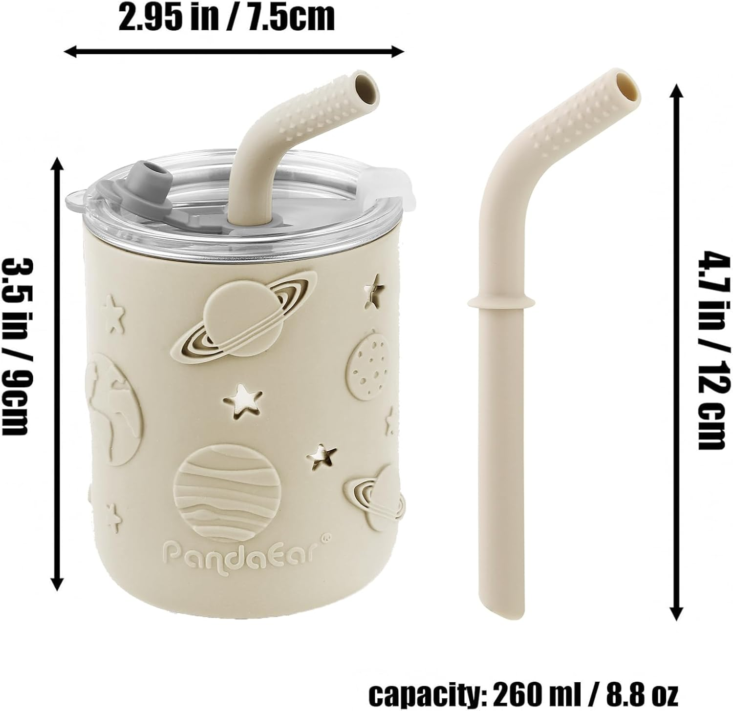 Pandaear 2 Pack Stainless Steel Sippy Cups with Straw and 2 Spoons 2 Forks image number 2