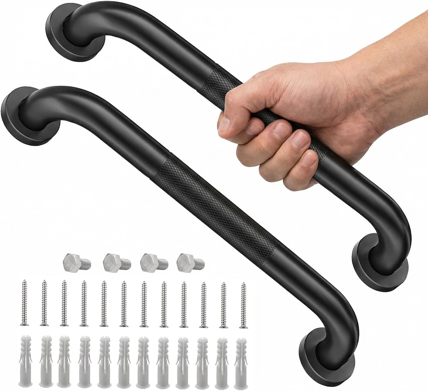 2 Pack Shower Grab Bars for Bathroom 16 Inch Black Stainless Steel Anti-Slip Knurled Grip Home Care Bath Handrail Safety Hand Rail Support for Showers Seniors Elderly Assist Handicap Bath Handle image number 1