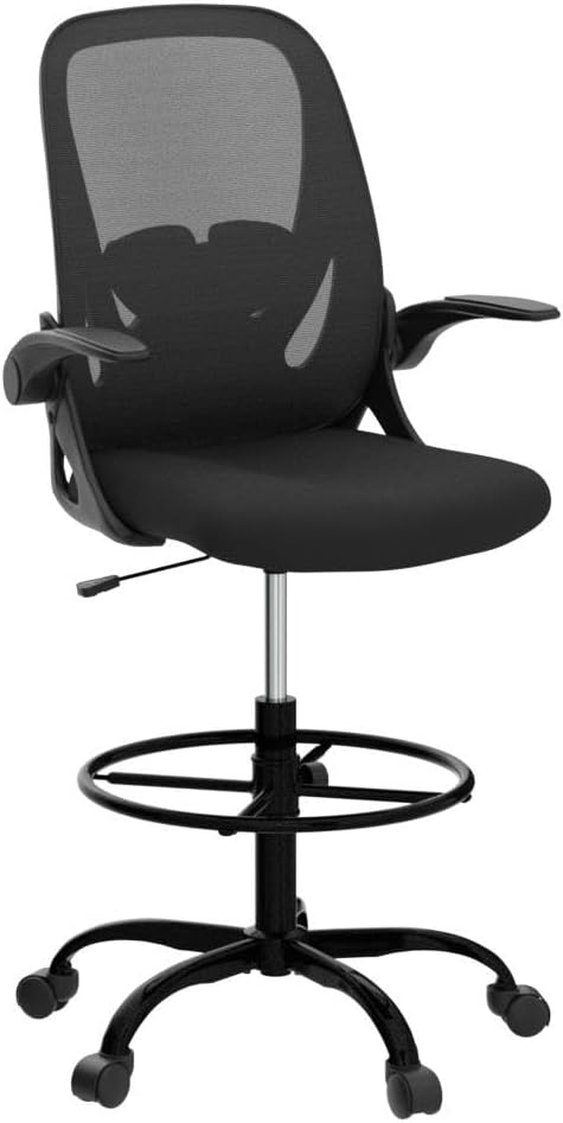 Primy Drafting Chair Tall Office Chair with Flip-Up Armrests Executive Ergonomic Computer Standing Desk Chair with Lumbar Support and Adjustable Footrest Ring (Black) image number 3