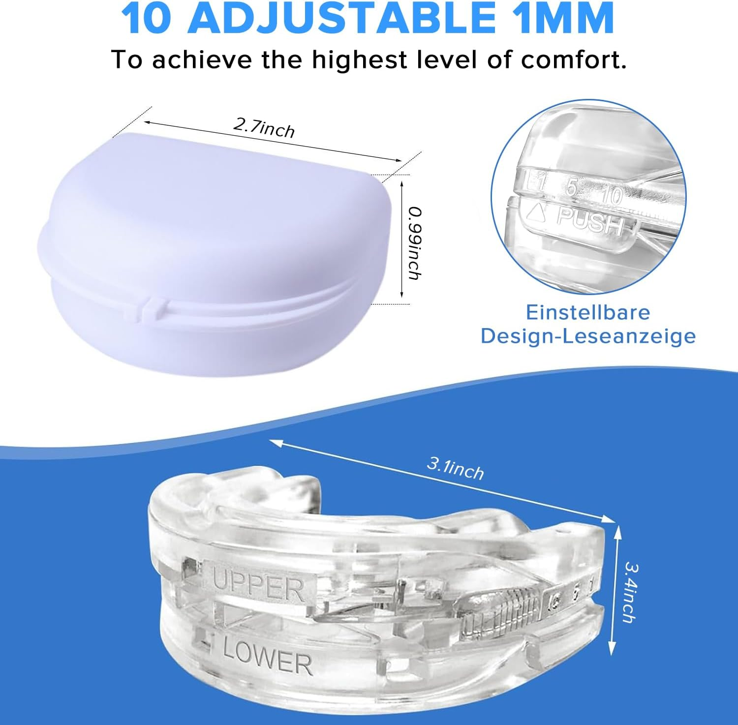 Necomi anti Snoring Mouthpiece,Anti Molar Sleep Protector,Adjustable Sleep Easy anti Snoring Device, Suitable for Men/Women anti Snoring Masks,Equipped with a Portable Storage Box(White)