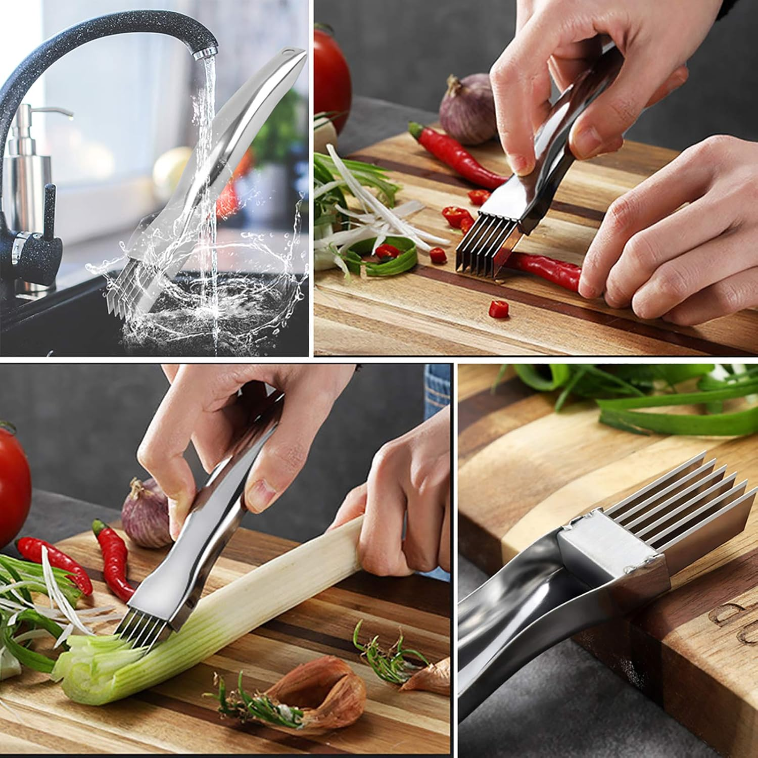 Kitchen Shred Silk the Knife, Stainless Steel Chopped Green Onion Knife, Curved Handle Design, Food Speedy Chopper Green Onion Cutter Kitchen Tool (2Pcs) image number 4