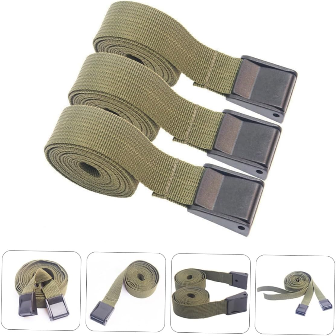 INOOMP 3Pcs Military Green Tie down Straps 25Mm X 2.1M Cargo Lashing Straps for Luggage Fastening Belt with Quick Release Buckle Heavy Duty for Camping and Outdoor Gear