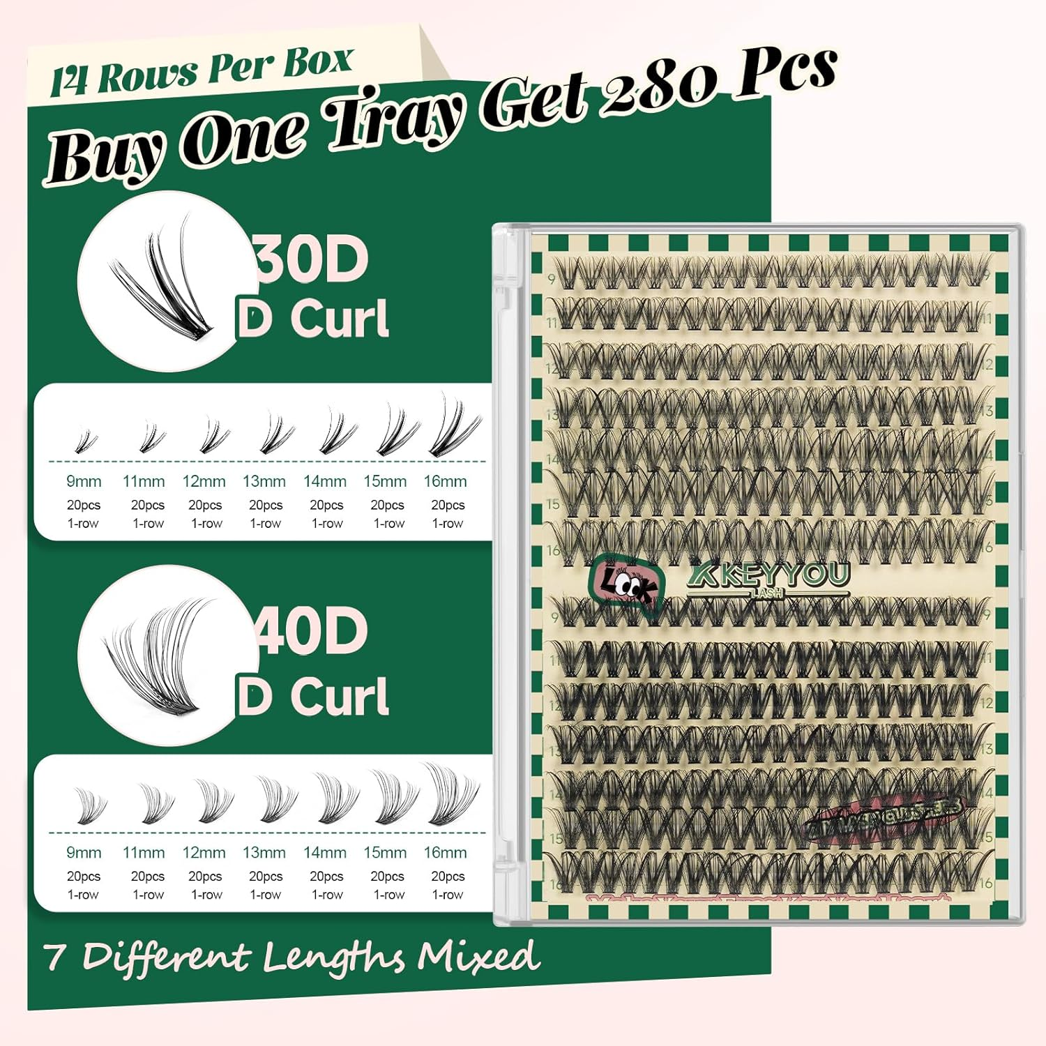 Lash Extension Kit 280Pcs 30D&40D 9-16Mixed Eyelash Extension Kit Wispy Individual Lashes DIY Lash Clusters Kit with Lash Bond and Seal Lash Applicator for Beginner at Home(Kit-30D&40D-9-16Mix) image number 4