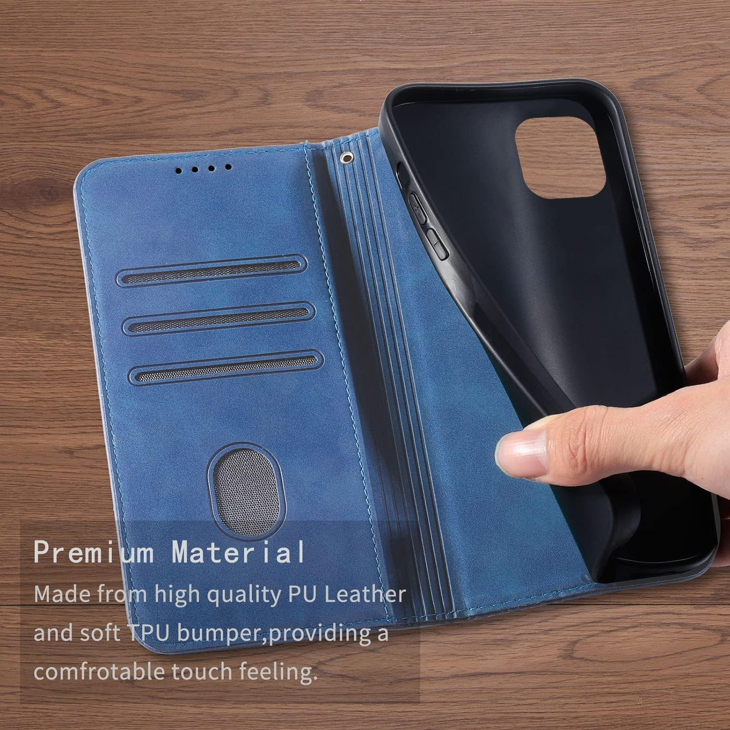 Case for Iphone 11, Shockproof PU Leather Flip Folio Cover with Card Slots, Magnetic Wallet Case for Iphone 11, Blue image number 2