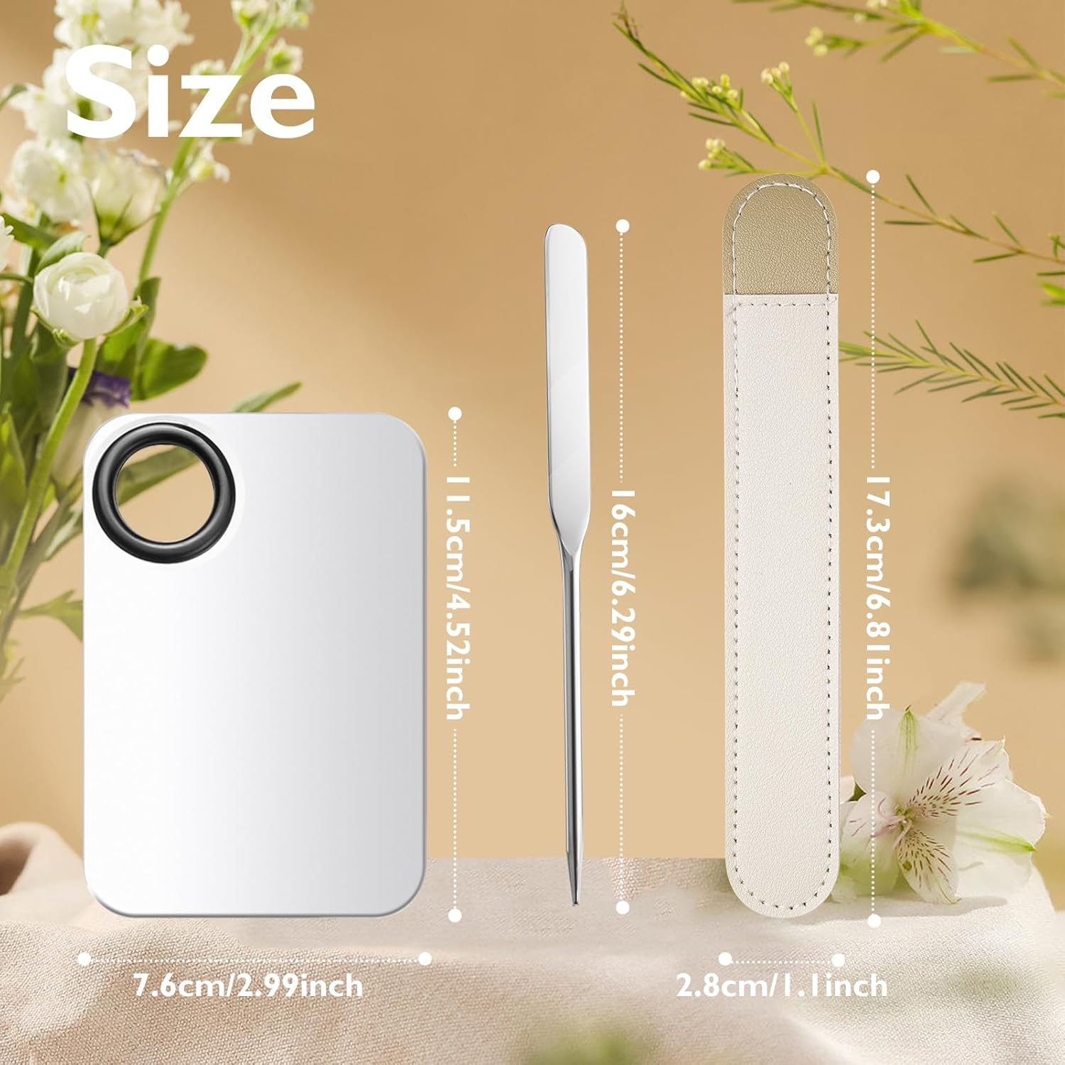 Bighan Picasso Makeup Spatula, Foundation Color Mixing Stick, Picasso Makeup Spatula Stainless Steel Foundation Palette and Spatula with Leather Cover Professional Cosmetic Tool