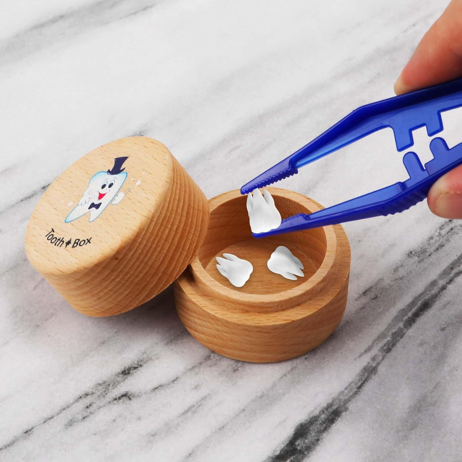 NQEUEPN Tooth Holder Fairy Box, Wooden Teeth Storage Box Tooth Keepsake Box Baby Tooth Box for Tooth Saver Container Loss Baby Boys and Girls (Boys Style) image number 2