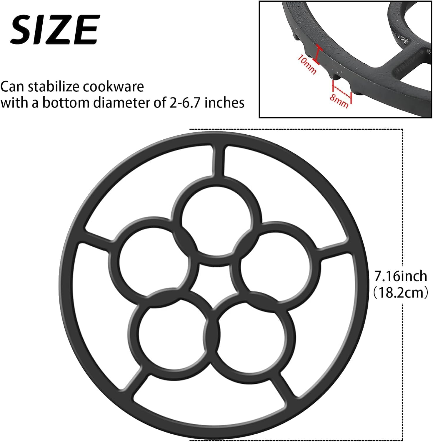 Gas Ring Reducer(New Upgrade), Non Slip Iron Gas Stove Cooker Ring Reducer for Gas Stovetop Espresso Maker, Coffee Moka Pot(Pentacyclic Type) image number 3
