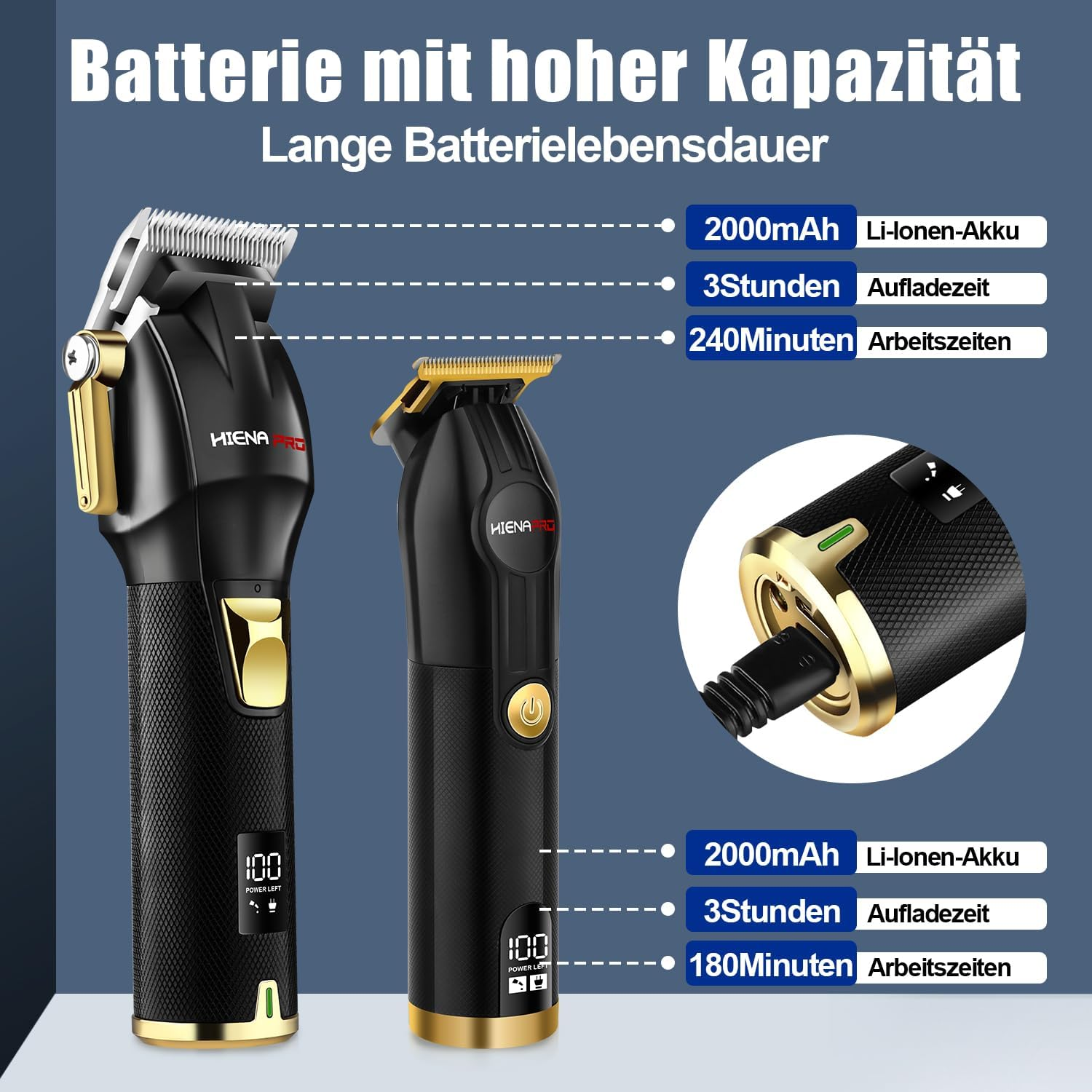 HIENA PRO Professional Men'S Hair Clipper, Wireless T-Liner Hair Cutting Set, Professional Rechargeable Hairdressing Hair Cutting Set with LED Display, Gifts for Men image number 3