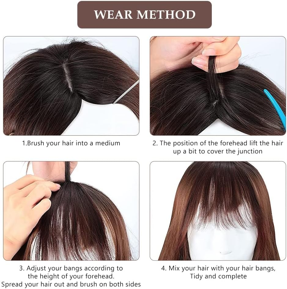 Clip-In Bangs, Clip-In Fringe Real Hair Extensions, Hair Extensions for Women, 2 Pieces (Light Brown, Dark Brown) image number 1