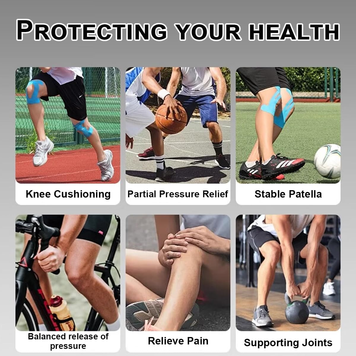 20Pcs Kinesiology Tape for Knee, Upgraded Precut Elastic Sports Tape, Knee Pain Relief Athletic Tape, Waterproof & Elastic, Breathable Hypoallergenic Latex-Free Tape（Blue） image number 4